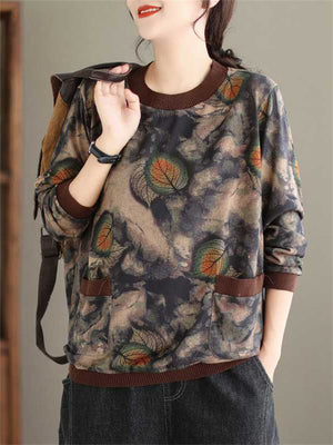 All-match Casual Leaf Letter Print Bottoming Shirt for Women