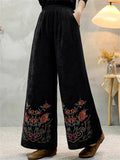 Women's Ethnic Style Jacquard Flowers Embroidered High Rise Wide Leg Pants