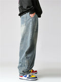 Men Wide Leg Washed Denim Pants Streetwear Hip Hop Baggy Jeans