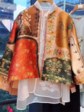 Fashion Chinese Style Floral Printed Silk Jackets for Women