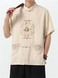 Chinese Style Men's Fuzi Embroidery Stand Collar Half Sleeve Shirts