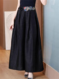 Women's Ethnic Style Embroidery Texture High Rise Wide Leg Pants