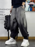 Men Streetwear Ombre Baggy Wide Leg Washed Denim Joggers Jeans