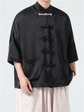 Chinese Style  Short Sleeve Drop Shoulder Tang Suit Shirts for Men