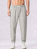 Men Cotton Linen Drawstring Elastic Waist Joggers Tapered Pants