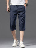 Mens Dark Indigo Below Knee Three Quarter Short Jeans