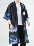Ancient Style White Crane Moon Pattern Mid-Length Jacket