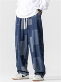 Japanese Style Retro Loose Wide Leg Patchwork Jeans for Men