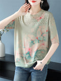 Casual Women's Loose Butterfly Print Short Sleeve Knit T-Shirts