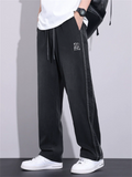 Men's Summer Loose Fit Side Seam Embroidery Staight Leg Pants
