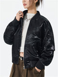 Unisex Retro Street Bling Solid Color Baseball Collar Long Sleeve Jackets