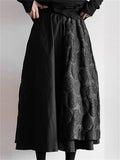 Women's Korean Style All Black Patchwork Midi Skirt