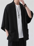 Men's Summer Loose Stripe Short Sleeve Cardigan Shirts