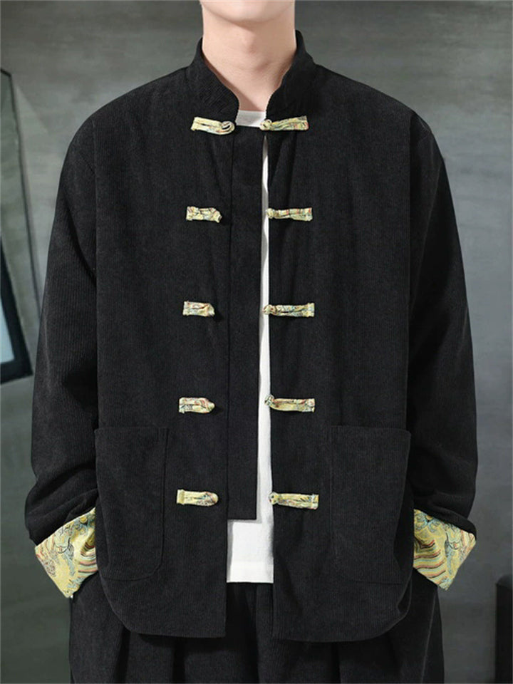 Men's Retro Chinese Style Contrast Color Corduroy Tangsuit Jackets