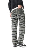 Male Trendy Ripped Skinny Camouflage Color Stacked Jeans