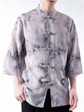 Retro Summer Men's Bamboo Print 3/4 Sleeve Shirts