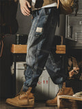 ‌Men's Loose Fit Retro Denim Pants with Utility Pockets