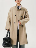 Men Double Breasted Trench Coat Long Belted Windbreaker Overcoat
