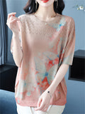 Casual Women's Loose Butterfly Print Short Sleeve Knit T-Shirts