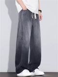 Men Summer Lyocell Wash Wide Leg Baggy Jeans Elastic Waist Denim