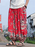 Men's Chinese Style Loong Print Loose Fit Cropped Lantern Pants