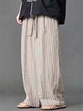 Mens Summer Vintage Chinese Zen Style Striped Wide Leg Lounge Pants