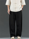 Men's Casual Chinese Style Solid Color Linen Drawstring Scimitar Pants
