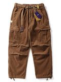 Men Japanses Style Corduroy Drawstring Loose Fit Wide Leg Cargo Pants
