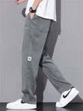 Men's Letter Embroidery Loose Fit Drawstring Elastic Waist Straight Leg Pants