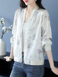 Chinese Style Women's Bamboo Hanzi Print Long Sleeve Jacket