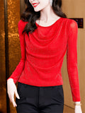 Women's Round Neck Bling Solid Color Long-sleeve Undershirt