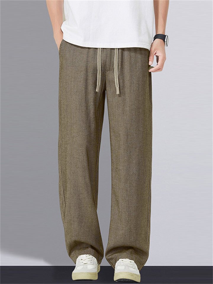 Men Linen Blend Casual Breathable Comfortable Loose Fit Wide Leg Pants