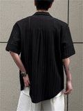 Men's Hollow Textured Eyelet Short Sleeve Button Down Cuban Shirts