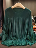 Women's Loose Fit Elegant Chic Crew Neck Ruffle Blouse