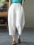 Women's Summer Casual Elastic Waist Harem Cropped Pants