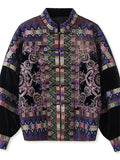 Women's Long Sleeve Geometric Pattern Embroidered Cotton-padded Jacket