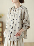 Women's Simple Long Sleeve Linen Cotton Polka Dots Shirts