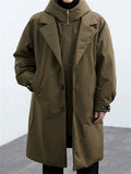 Men Autumn Hooded Trench Coat Button Zip Casual Windbreaker Overcoat