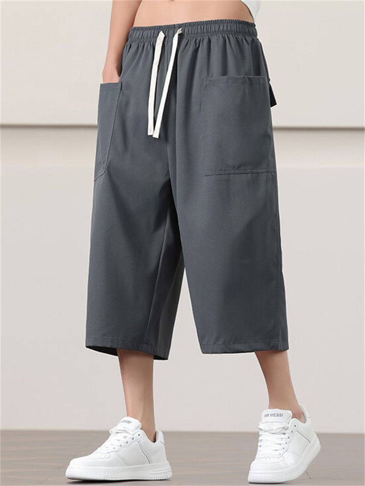 Men's Casual Solid Color Pockets Capri Pants