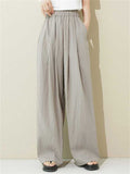 Casual Solid Color Elastic Waist Wide Leg Pants for Women