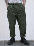 Men's Japanese Style Belted Relaxed Fit Straight Leg Pants