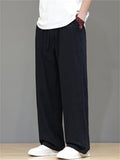 Men's Summer Vintage Linen Drawstring Straight Wide Leg Pants