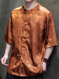 Men's Retro Chinese Style Jacquard Tang Suit Short Sleeve Shirts