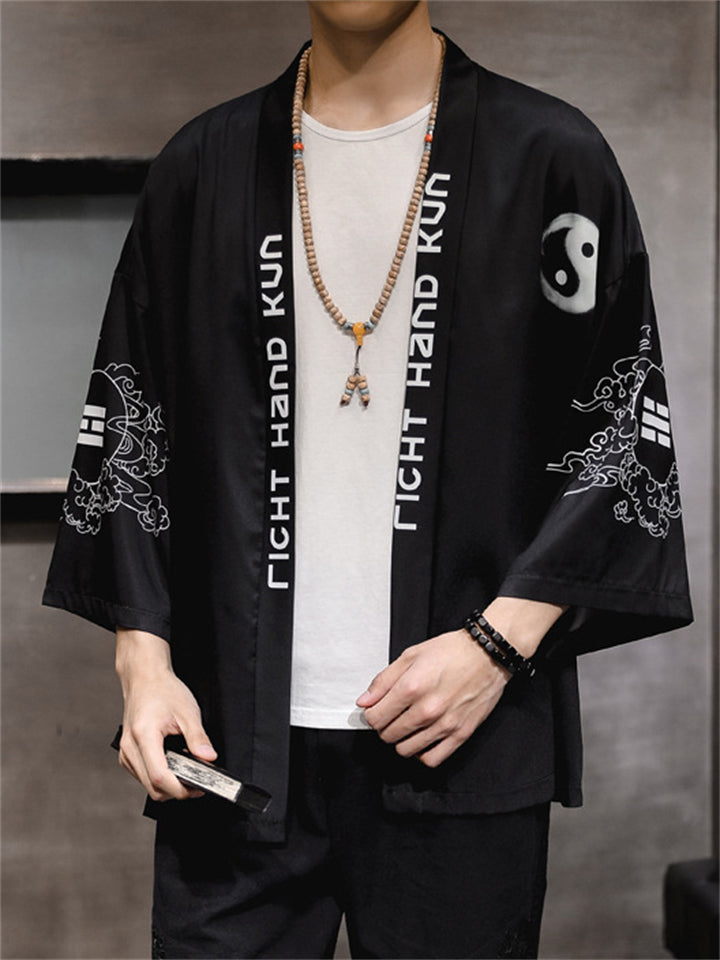Chinese Zen Style Casual Print Long Sleeve Cardigan for Men