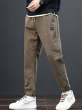 Mens Slim Fit Twill Drawstring Tapered Joggers Pants