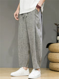 Men's Chinese Style Summer Lightweight Cotton Blend Loose Fit Cropped Pants