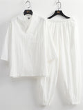 Men's 2Pcs Summer Casual Comfy V Neck Lapel 3/4 Sleeve Solid Color Outfits