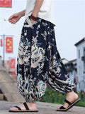 Men's Chinese Style Loong Print Loose Fit Cropped Lantern Pants