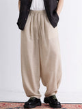 Mens Cotton Linen Wide Leg Pants Loose Fit Harem Trousers