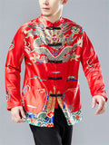 Oriental Style Loong Print Long Sleeve Cardigan Shirt for Men